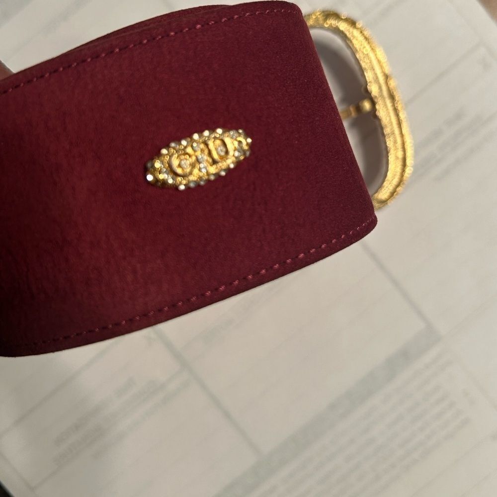 Vintage Christian Dior Burgundy Leather/Suede Belt(Size 70) - Picture 6 of 11